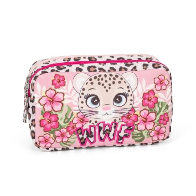 Astuccio Rettangolare 2 Zip Wwf Illustrato Leopardo