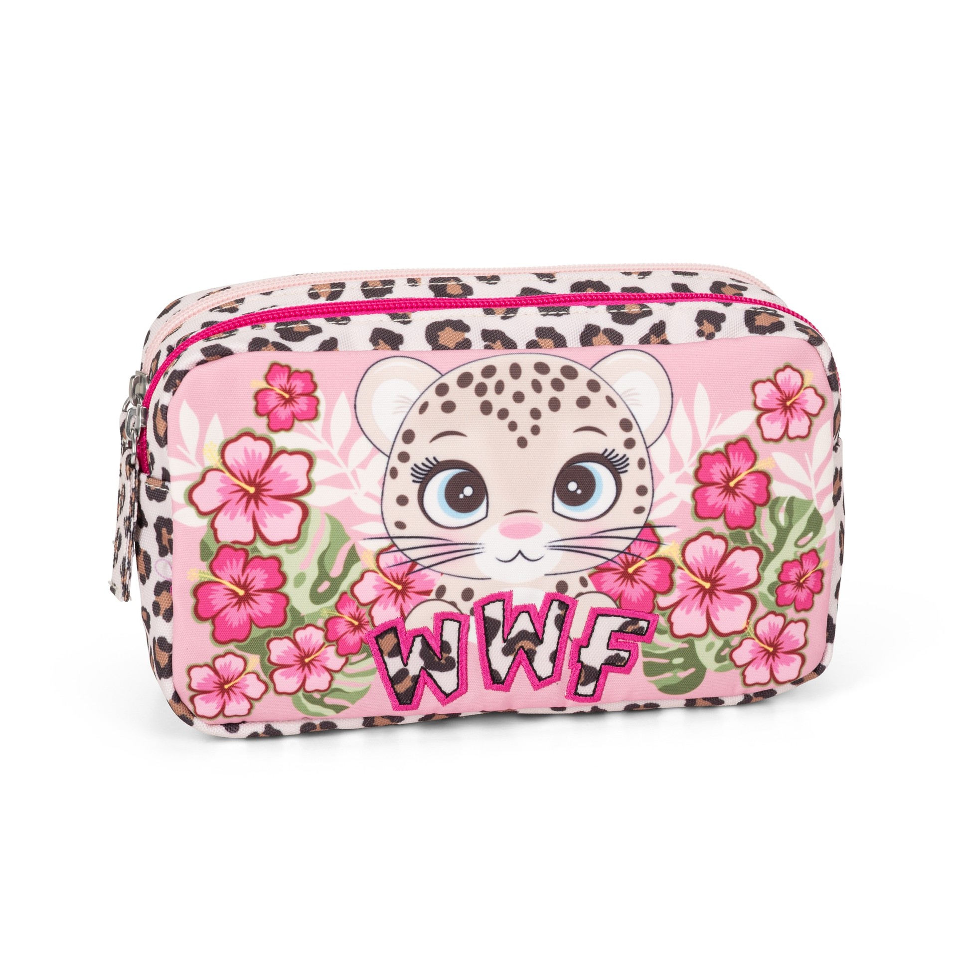 Astuccio Rettangolare 2 Zip Wwf Illustrato Leopardo