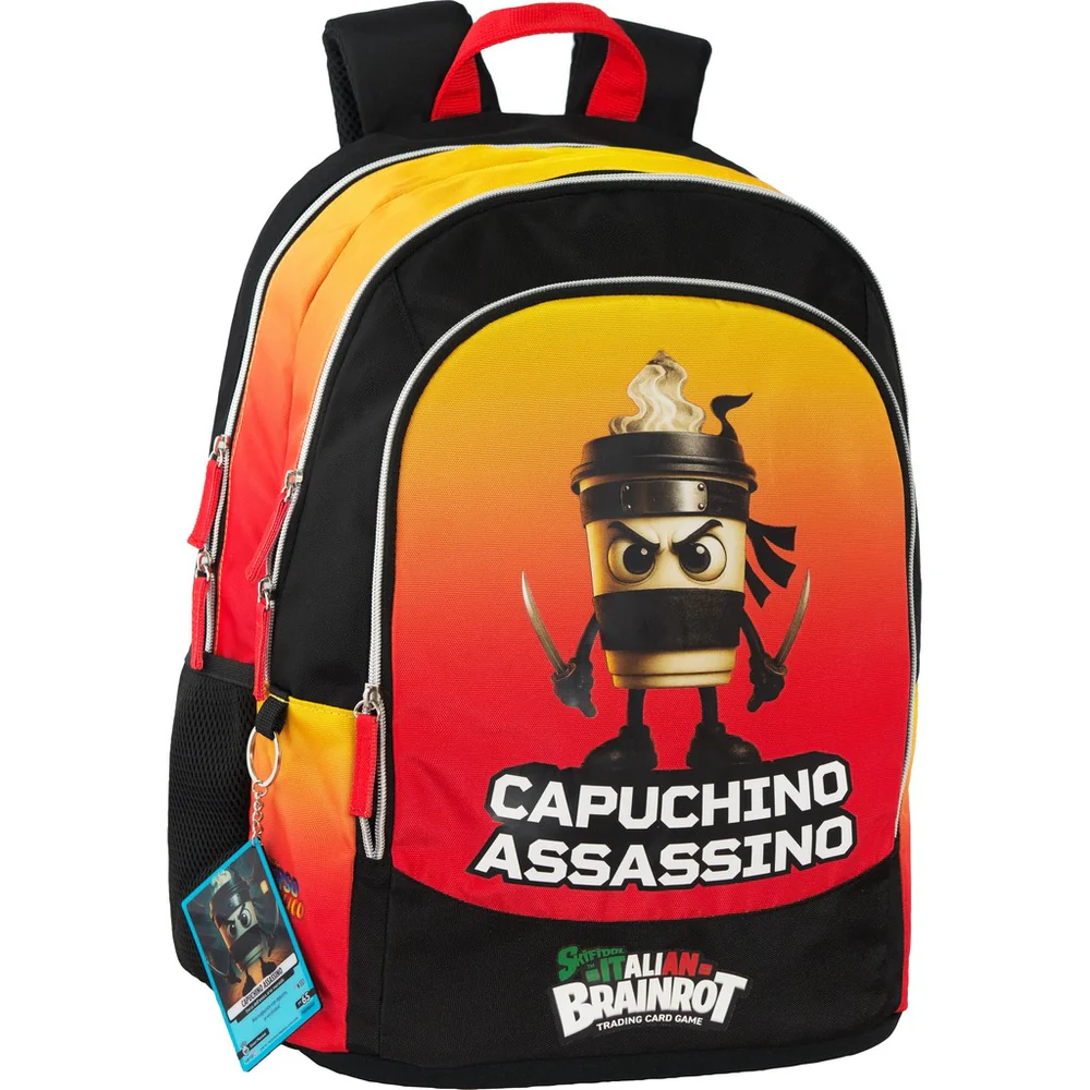 Zaino Scuola Organizzato Capuchino Skifidol Italian Brainrot
